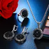 Charm Crystal Jewelry Set Geometric Round Black Necklace Drop Earrings Ring Fashion jewellery Sets for Women Party bijoux femme