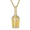 Iced Out Bling Champagner Flasche Anhänger Gold Farbe Rotwein Flasche Halskette Für Männer Hip Hop Party Jewelry295A