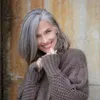 Bob Short Silver Grey Human Hair Paryker för Kvinnor Blend Pixie Cut Wig Naturlig Daglig Använd Hår (Grå Hår)