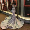 Abiti da ballo a sirena sudafricana 2k19 Abiti da sera in pizzo e raso grigio argento Sweep Train Abito da cocktail party Custom Made1955187