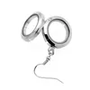 1 paire de boucles d'oreilles rondes en argent de 20mm, médaillon à breloque flottante en verre en alliage de Zinc (chaînes incluses gratuitement) LSFL017-52