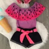 Baby meisje outfits watermeloen ballen tops denim shorts 2 stks sets cartoon meisjes kleding set zomer kinderkleding gratis verzending DHW3257