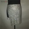 Two Piece Dress Women's Rhinestone Sequin Set Sparkly Gold Silver Halter Backless Deep V Crop Top Crystal Metal Split Mini Skirt1