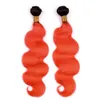 Reines Malaysisches Menschenhaar Ombre Orange Weave Bundles 3 Stücke # 1B / Orange Ombre Körperwelle Menschenhaar Bundles Körper Welliges Haar Schussverlängerungen