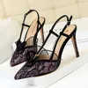 Plus Size 34 To 42 43 Zwart Kant Ruffles Pointed Hakken Sexy Designer Pumps Trouwschoenen Party Avond 9cm Tradingbear