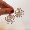 Hela tribales koppar Tassel Crystal Sun Flower Star Charm White Pearl Stud örhängen för kvinnor smycken198U