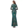 Eremald Green Sirène Robes de bal avec train détachable 2021 Luxury Sequins Applique à manches longues en dentelle à manches en queue de poisson robe de soirée 3036884