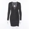 Сексуальное вечернее платье 2022 зимняя мода с длинным рукавом глубокий v шеи черный корпус вязаный свитер ночной клуб mini