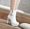 Plus Size 33 34 To 42 43 Sexy Platform Chunky Heels Ankle Bootie Pink Beige 11cm