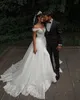 Великолепные платья русалки жемчуга свадебные платья с съемным железнодорожным кружевным аппликациями бусины с пешеходными платьями Shouler