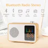 Altoparlante Bluetooth stereo retrò in legno con radio FM, sveglia digitale, scheda TF supportata, segnale acustico LED AUX-in, subwoofer radio carillon