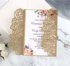 Creative Rose Laser Cut Bröllop Inbjudningskort DIY Glänsande bröllopsinbjudningar för Quinceanera Födelsedag Sweet Invitation Cards