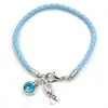 Wholesale Light Blue Awareness Bracelet Cancer Jewelry PU Leather Hope Ribbon Charm Bracelets for Cancer Center Foundation Gift