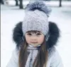 Mode-5 färg mode barn barn mohair stickad mössa med pompom baby flicka pojke vinter utomhus mjuka hattar virka varma mössor