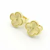 Fashion Lady Brass Single Motifs Engrave Grain Golden Four Leaf Flowers Engagement 18K Plated Gold Stud Earrings 2 Color 6655800