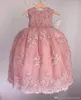 Güzel Bebek Alayı Elbiseler Küçük Prenses Mezuniyet Tutu Tutu Kıyafeti Çocuk Kat Uzunluk Balo Elbise Toddler Ilmek Ile Açık Pembe