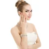 LUOTEEMI Bracciale alla moda Bracciale largo rotondo con zirconi cubici di alta qualità per donna Tre file di braccialetti larghi in pietra CZ