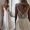 Sexig Chiffong En Linje Bohemian Beach Bröllopsklänningar 2020 Beaded Applique Formella Bröllopklänningar Billiga Bad BRIDE Dress Vestidos de Novia