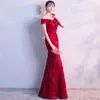Sjöjungfrun dam sexig klänning orientalisk elegant lång cheongsam gown sommar kvinnlig modern fest klänning röd vestdios