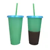 Plastic Magic Cup Temperatur Ändrad Färg Mugg Kallvatten Färg Byte Kaffekopp Vattenflaskor med strån Set 24oz