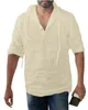 Men's T shirt Baggy Cotton Linen Solid Button Plus Size Long Sleeve Hooded Shirts Tops Male shirt Men Clothing