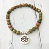 MG0481 High Quality 6 mm Natural Stone Yoga Bracelet Handmade Unakite Lotus Charm Bracelet Garnet Rhodonite Bracelet for Women