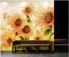 Abstract sunflower wallpapers bedroom bedside background hand painted sunshine TV wall decoration words seamless wallpaper