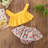 Vestiti per neonata 2 pezzi 2019 Estate Casual Infantile Ragazza del bambino Giallo Nappa Top senza maniche + Gonna floreale Abiti per bambini Set Baby Boutique