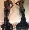 2020 Sexig Mermaid Prom Aftonklänningar Arabisk stil Svart Baklösa Lång Holiday Wear Pagant Party Gown Custom Made Plus Size BC0911