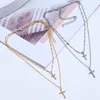 Partihandel och amerikanska smycken Retro Cross Multi-Layer Halsband Kvinnors Fashion Enkel Business Baitie Clavicle Chain