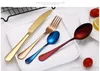 4pcs/set Dinnerware Set high Quality 304 Stainless Steel Dinner steak Knife and Fork and soup coffee ice cream Spoon Teaspoon Cutle 6 colors