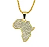 Hip Hop Afrika Karta Ice Out Crystal Pendant Halsband för män Guldpläterade Hiphop Chain Smycken