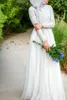 이슬람 웨딩 드레스 imple 순수한 흰색 골치 아픈 건 결정된 긴 목걸이 시폰 2019 이슬람 웨딩 드레스