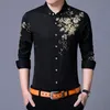 Golden Rose Flower Print Dress Shirt Men 2020 Fashion New Slim Fit Long Sleeve Chemise Homme Casual Button Down Shirt Male White