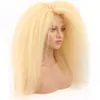 HC 613 Lingt Blonde Kinky Straight Lace Front Wigs Brazilian Virgin Raw Human Hair Wigs 13*4 Transparent Lace 150% Density Peruvian KS 63