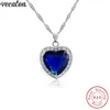 Vecalon Oceanheart pendentif en argent sterling 925 zircon bleu cz pendentifs de fiançailles de mariage avec collier pour femmes bijoux de mariée