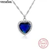 Vecalon Oceanheart pendant 925 Sterling silver Blue zircon cz Wedding Engagement Pendants with necklace for Women Bridal Jewelry