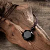 Svart Obsidian Carved Star Stones Rope Necklace Par Kraftfulla Energi Smycken