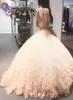 Ręcznie wykonane kwiaty 2 Sztuka Prom Dresses Koronki Perły Klejnot Keyhole Powrót Słodka 16 Balowa Suknia Quinceanera Dress Party Formalne Pagewne Suknie