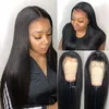 Natural Black Silky Straight Soft Full Hair 13x6 Synthetic Lace Front Wig Glueless 10% Human Hair Wigs Heat Resistant Fiber For Black Women