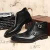 Fashion Black / Tan Double Strap Ankle Boots Mens Dress Shoes Genuine Leather Boots Male Wedding Shoes