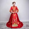 빨간색 전통 중국어 가운 웨딩 드레스 2019 새로운 여성 긴 청사 Qipao Vestido 동양 스타일 드레스
