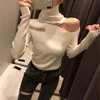 Maglione lavorato a maglia Pullover con spalle scoperte Maglione per donna Dolcevita a maniche lunghe Maglione femminile Nero Bianco Grigio Abbigliamento sexy