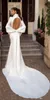 Elihav Sasson Cetim Vestidos de Noiva Decote em V Profundo Manga Longa Trem de Jardim Vestido de Noiva Plus Size Vestidos de Noiva224S