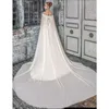 Elegante abito da sposa a sirena con applicazioni in chiffon bianco, mantello da pavimento, senza spalline, senza spalline, abito da sposa estivo fluente su misura