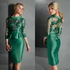 2019 New Mother of the Bride Dresses Jewel 3 4Long Sleeve Lace Satin Aftonklänningar Prom Wear Knee Length Formal Wedding Guest Dres2483