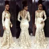 2019 South African Style Evening Dresses Lace Sheer Neck Long Sleeve Mermaid Beaded Modest Prom Dress For Woman Formal Party Gowns 421