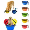 Dog Travel Bowl Portable Foldable Collapsible Pet Cat Dog Food Water Feeding Travel Outdoor Silicone Bowl With Carabiner 9 Colors DHL