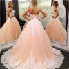 Pink wedding dress for women 2022 bride Sweetheart Neckline Ball Gown Lace Applique Bridal Dress Quinceanera Dresses With Long Tra286J