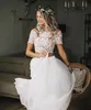 Two Pieces A Line Wedding Dresses 2019 Off Shoulder Summer Beach Country Lace Appliques Chiffon Floor Length Arabic Plus Size Bridal Gowns